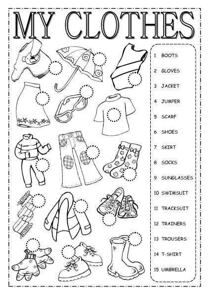 Одежда на английском для детей задания