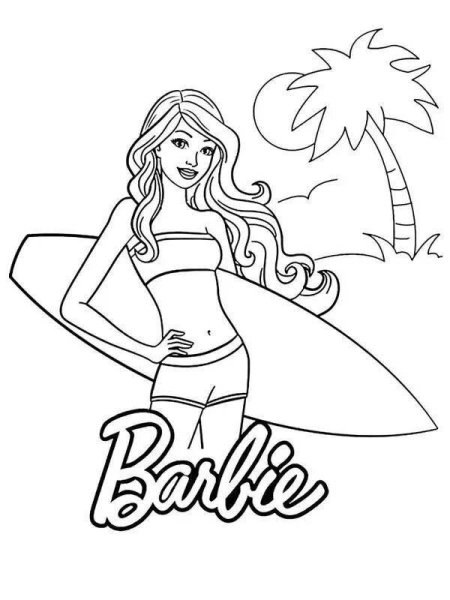 Раскраска Барби на пляже