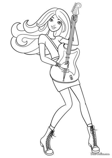 Раскраски для девочек Барби с гитарой