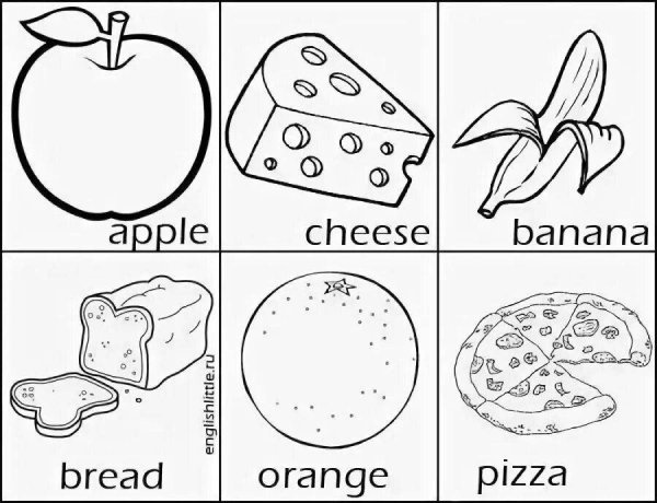 Еда на английском для детей раскраска