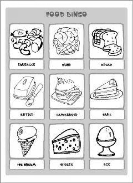 Еда на английском для детей раскраска