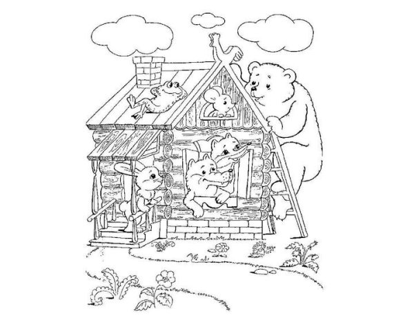 Иллюстрация к сказке Теремок раскраска для малышей
