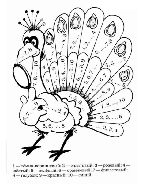 Математическая раскраска Павлин