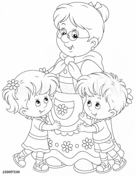 Раскраска бабушка и внуки