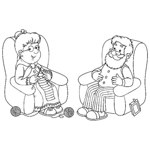 Раскраска дедушка и бабушка вместе