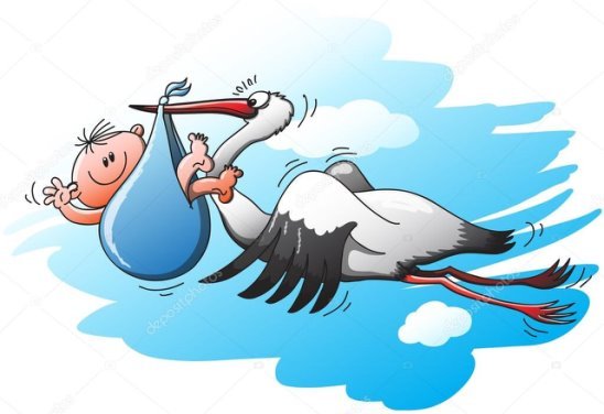 Смешной Аист с ребенком