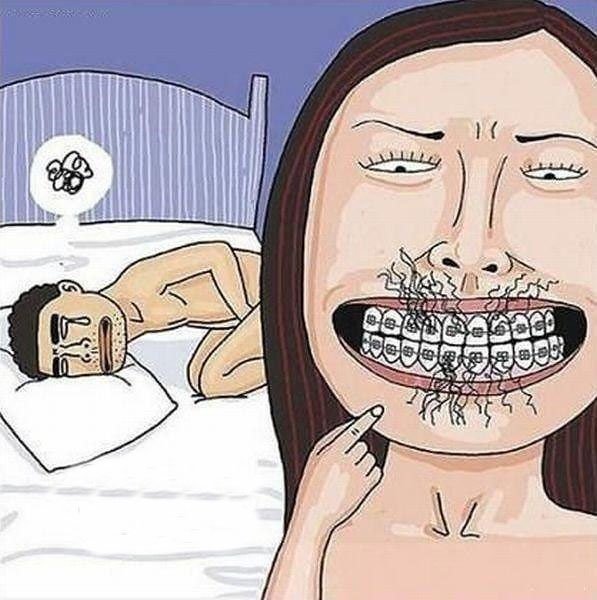 Смешная девушка с брекетами