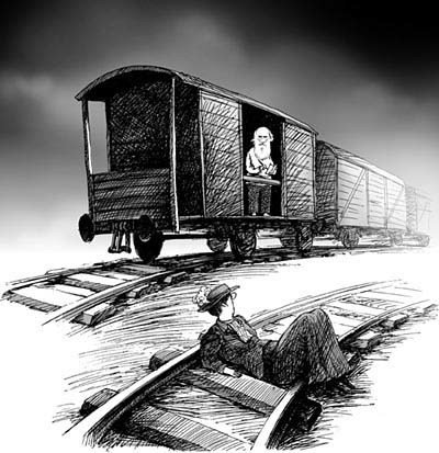 Карикатура поезд и Анна Каренина