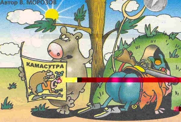 Карикатура медведь и охотник