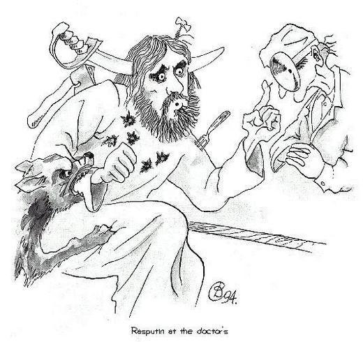 Карикатура Распутин и Николай 2