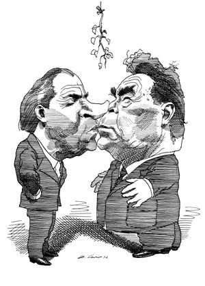 Брежнев и Никсон карикатура
