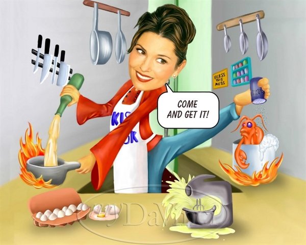 Шарж женщина повар на кухне