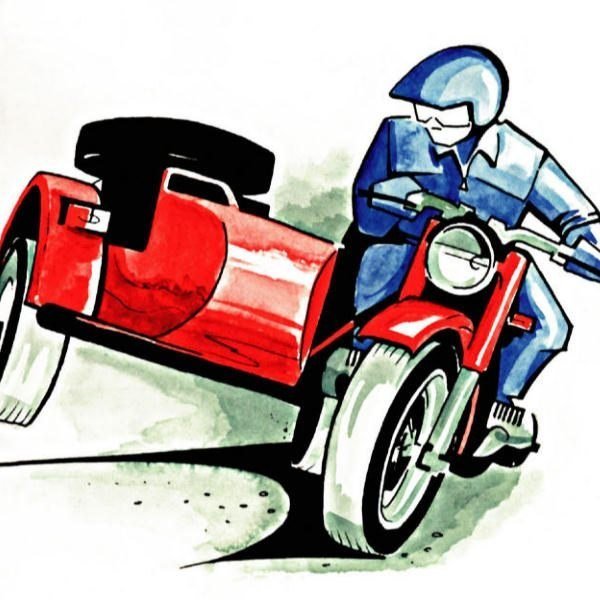 Поворот с коляской мотоцикл