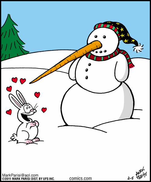 Карикатура Снеговик и заяц