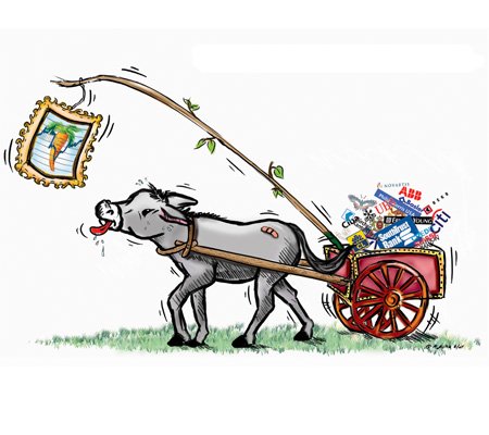 Ослик тащит телегу