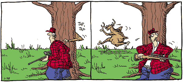 Карикатура медведь и охотник