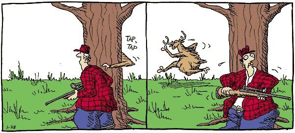 Карикатура охотник и Лось