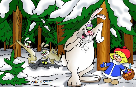 Карикатуры заяц и волк
