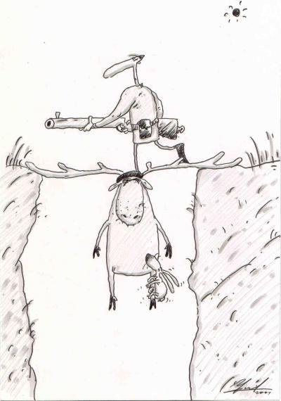 Карикатура охотник и Лось