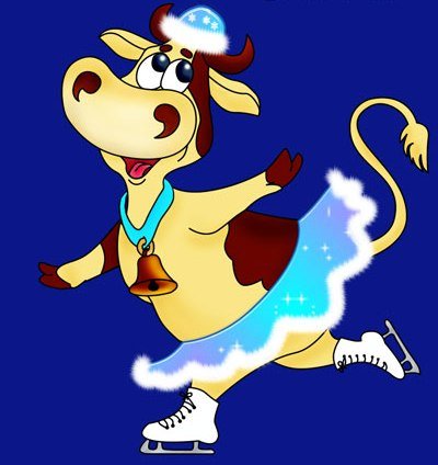 Смешная корова на коньках