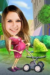 Шарж девушка с коляской