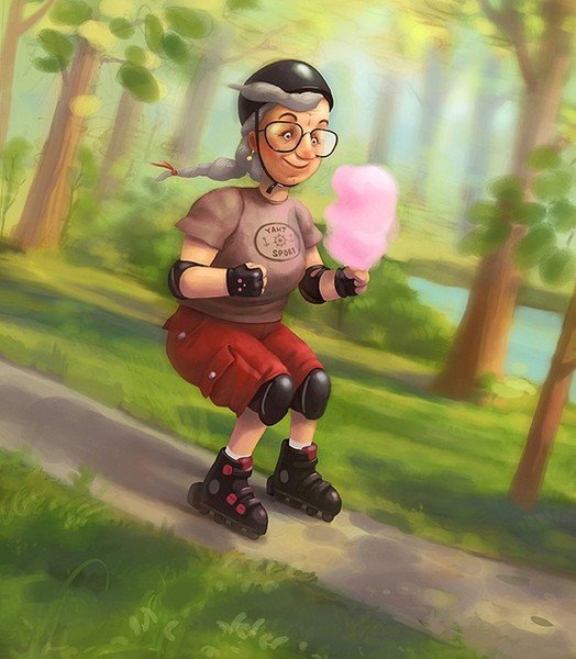 Бабушка на роликах