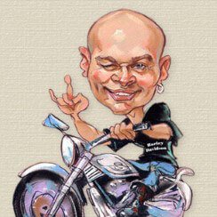 Шарж на мотоцикле с люлькой