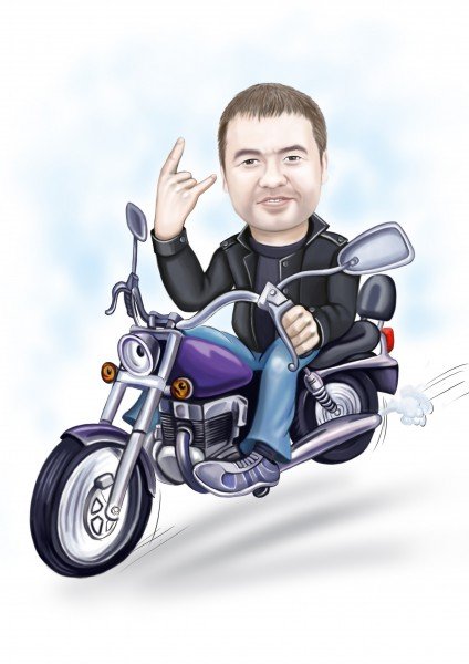 Шарж на мотоцикле мужчина