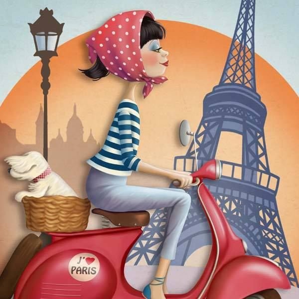 Карикатура женщина на велосипеде