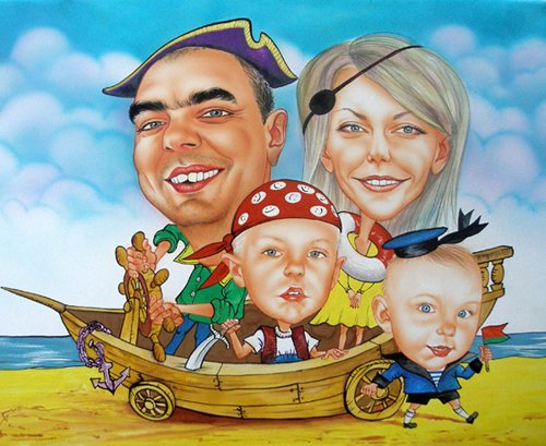 Шаржи на корабле с детьми