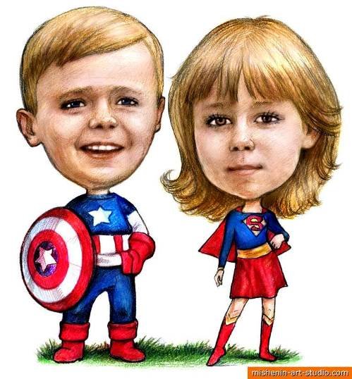 Шарж ребенок Супергерой