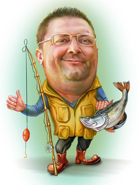 Шарж мужчина Рыбак