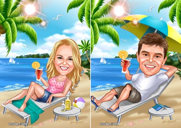 Шарж девушка на пляже