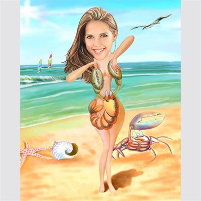 Шарж женщина на море