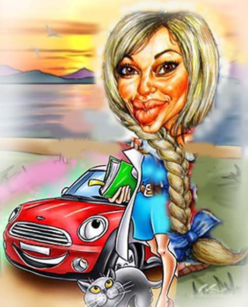 Женщина в машине карикатура