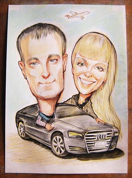 Шарж девушка с машиной