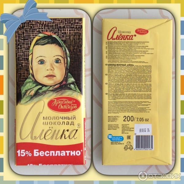 Первая обертка шоколадки Аленка