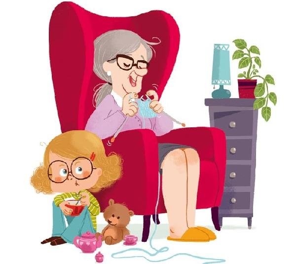 Шарж бабушка и внук