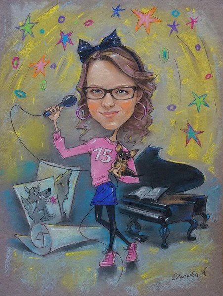 Шарж девушка в розовом платье