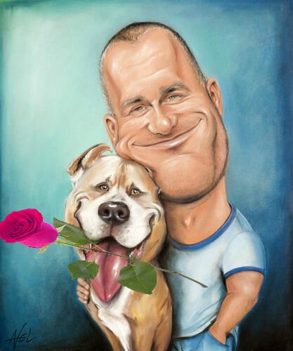 Шарж мужчина с собакой