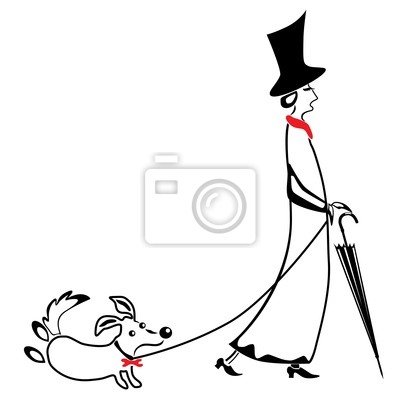 Карикатура девушка с собачкой