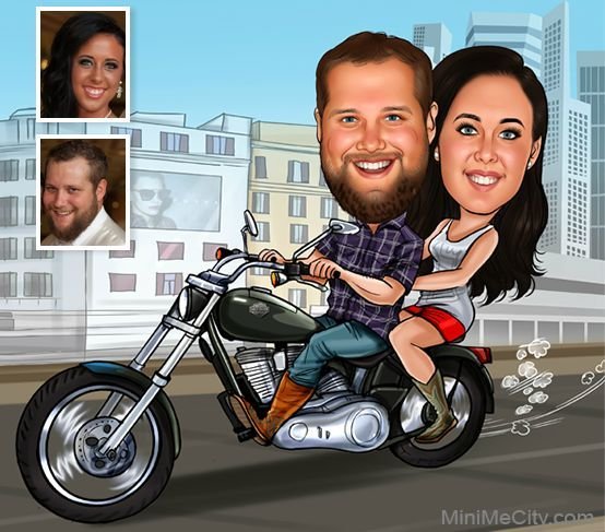 Шарж двое на мотоцикле