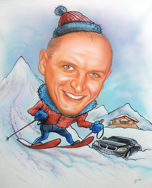 Шарж на мотоцикле мужчина