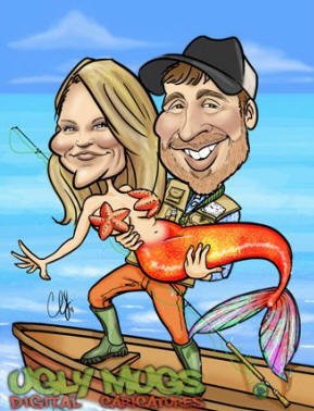 Карикатура Русалка и Рыбак