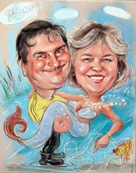 Шарж для пары с русалкой