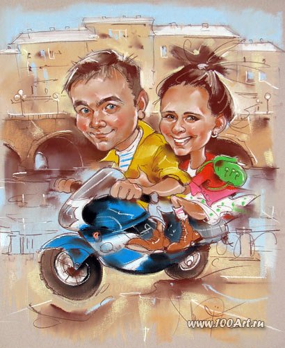 Шарж на мотоцикле