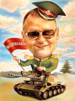 Шарж мужчина на танке