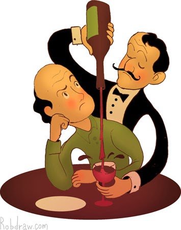 Карикатура в ресторане за столиками по одному