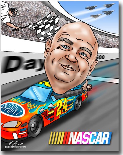 Карикатура гонщик на авто