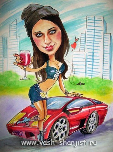 Шарж девушка с машиной